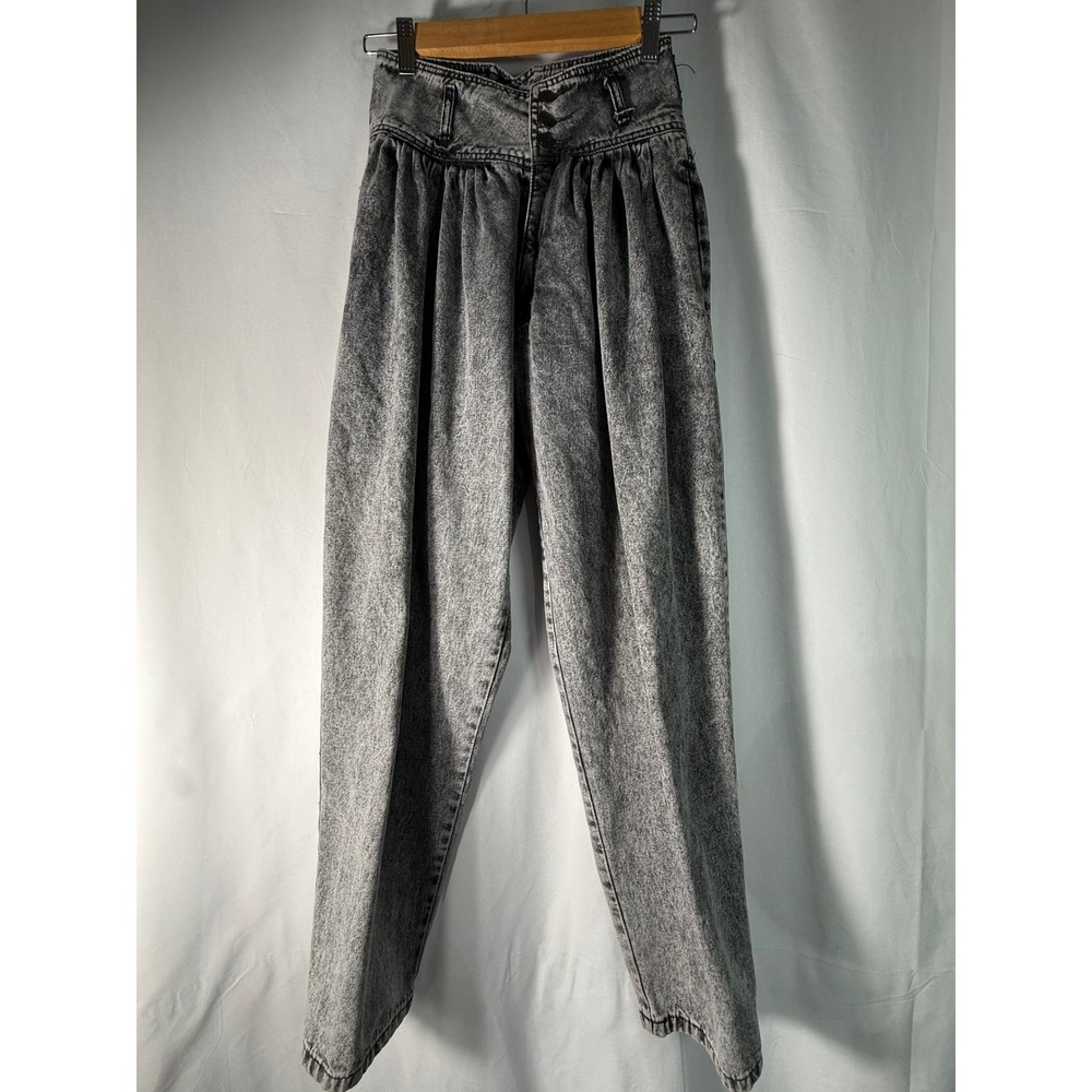 Jean St. Tropez VTG 80s Acid Wash High Waist Pleated Tapered Jeans Grey Size 5
